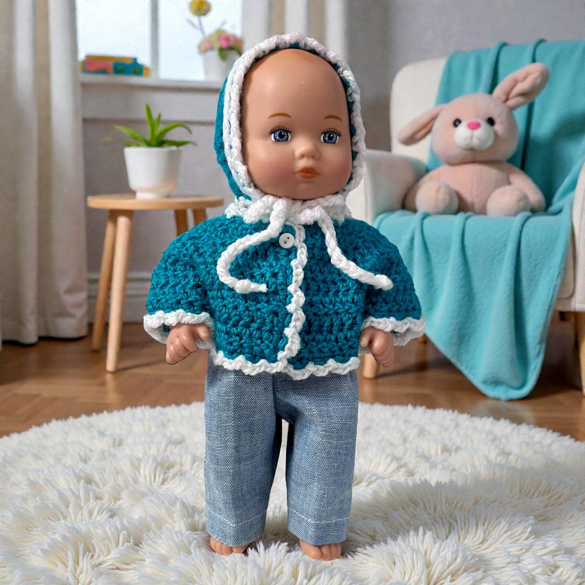 Bonnet and Sweater To Fit American Girl Little Bitty Caring For Baby 7.75"