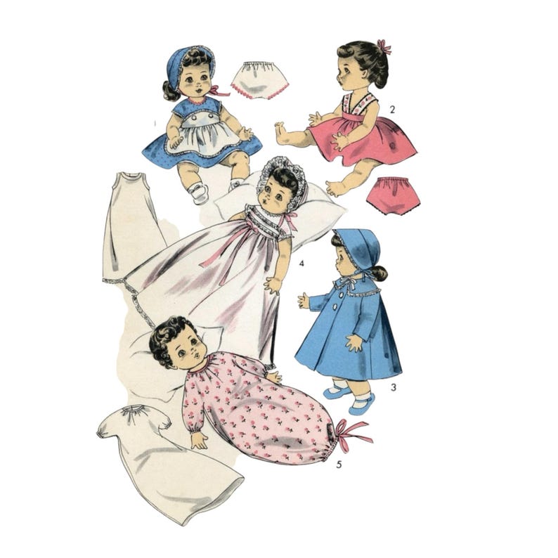 PDF Pattern 8454 Vintage Pattern to Fit 8" Baby Dolls.