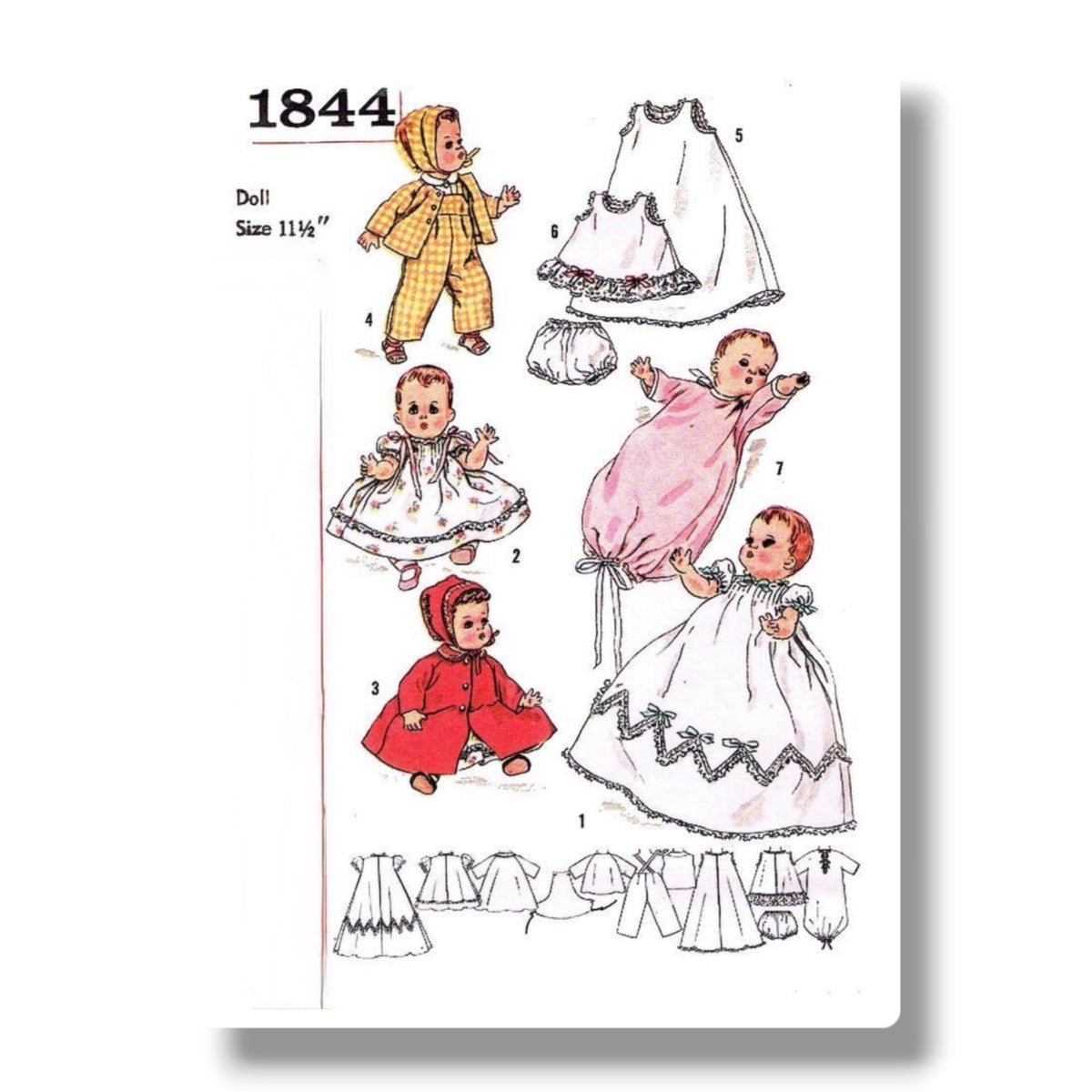 PDF Pattern 1844 Vintage Sewing Pattern to Fit 11.5" Baby Dolls