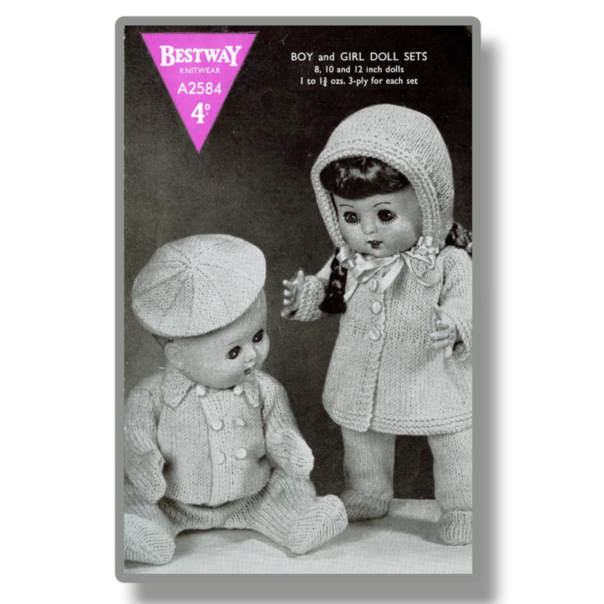 PDF Pattern 2584 Vintage Knitting Pattern to Fit 8-12" Dolls
